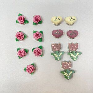Floral Hearts Button Covers Pink Vintage 80s Faux Wood Country Charm Kitchy Cute